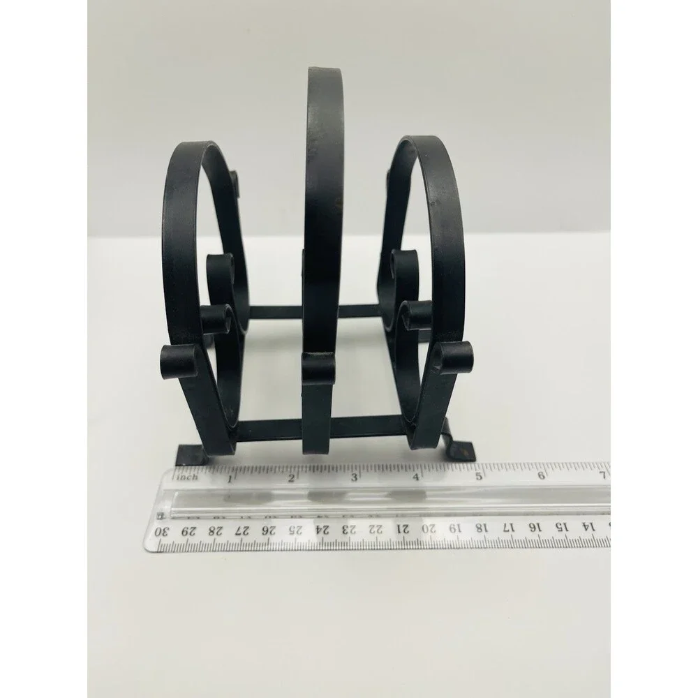 Black Wrought Iron 3 Slot Napkin Holder Mail Organizer Scroll Farmhouse Decor
